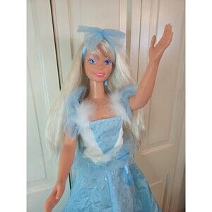 My Size Barbie Doll 3' W/ Stand Vtg 90s Blue Dress Dance With Me Looks Great